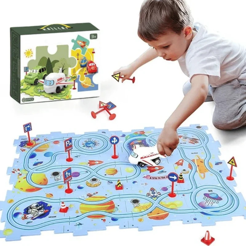 Board Game Race Track - ของเล่นรางรถไฟสำหรับเด็กกระดานลอจิกสำหรับเด็กเกมตัวต่อปริศนาสำหรับแข่งรถไฟฟ้ารางของเล่นแบบทำมือ