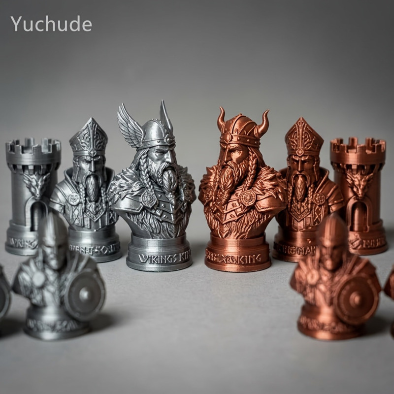 Board Game Vikings - ตัวหมากรุกไวกิ้งพิมพ์ 3 มิติ, ตัวหมากรุกสำหรับเกมกระดาน, รูปปั้นนักรบสไตล์นอร์ดิก, ของตกแต่งงานฝีมือสำหรับบ้าน,