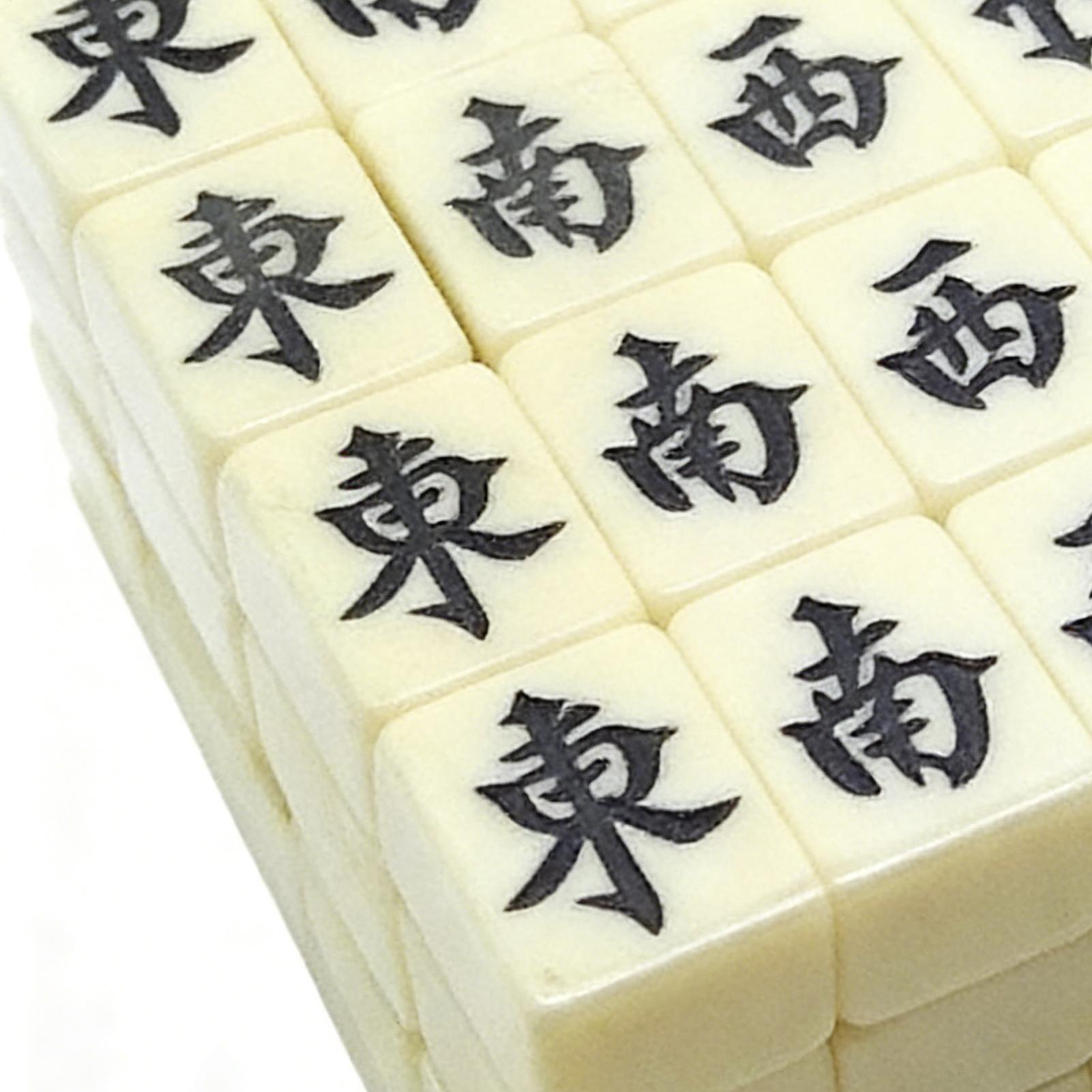 Board Game Mahjong - ชุดเกมไพ่นกกระจอกจีน 144 แผ่นกระเบื้องขนาดเล็กสลักลายสีขาวสำหรับการรวบรวมครอบครัวสำหรับการเล่นเกมสไตล์จีนเวลาว่างของครอบครัว