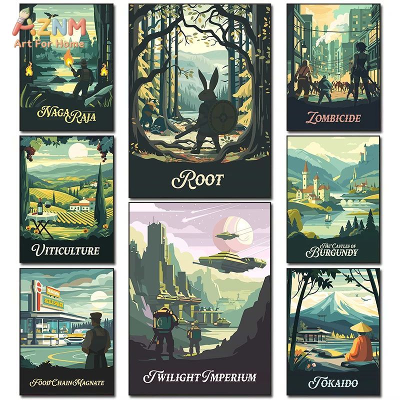 Board Game Root - AZNM Retro Board Game Art โปสเตอร์ผ้าใบศิลปะติดผนังไร้กรอบ