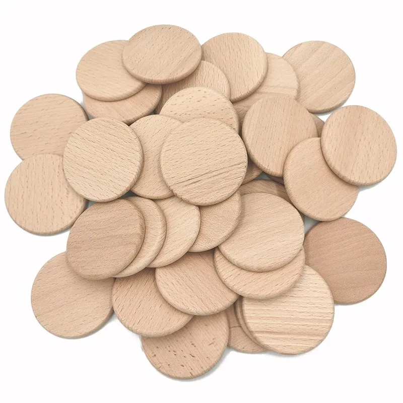 Board Game With Chips - แผ่นไม้วงกลมแบบไม่เคลือบผิว 50 ชิ้น สำหรับงานศิลปะและงานฝีมือ ชิ้นส่วนเกมกระดาน และของตกแต่ง